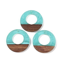 Resin & Wood Pendants, Ring Charms, Aquamarine, 37.5x3.5mm, Hole: 2mm(WOOD-F015-14B)