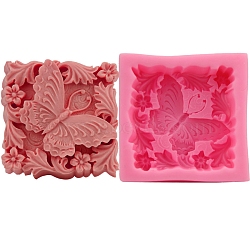 Food Grade Silicone Soap Molds, for Handmade Massage Bar Soap Making, Square with Butterfly Pattern, Deep Pink, 79x77x32mm(PW-WGB18B8-01)