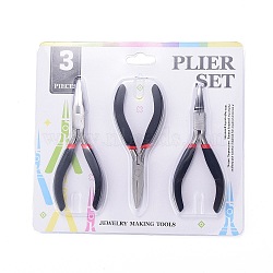 Carbon Steel Jewelry Pliers Sets, Polishing, Flat Nose, Round Nose Pliers and Wire Cutter, Black, Gunmetal, 12.2~13cm(PT-MSMC001-M2)