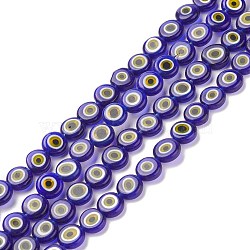 Handmade Evil Eye Lampwork Flat Round Bead Strands, Dark Blue, 10x4mm, Hole: 1mm, about 38pcs/strand, 14.96 inch(LAMP-L058-10mm-22)