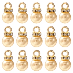 ABS Plastic Charms, with Golden Tone Iron Findings and Rhinestone, Dyed, Round Charm, Pale Goldenrod, 13.5x8mm, Hole: 2.5mm, about 15pcs/bag(KY-YW0001-24G)
