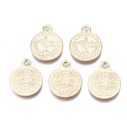 Brass Charms, Nickel Free, Flat Round, Real 18K Gold Plated, 15x12.5x1mm, Hole: 1.4mm(KK-P157-50G-NF)