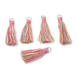 Polycotton(Polyester Cotton) Tassel Pendants, with Iron Jump Rings, Platinum, Colorful, 30~32mm, Hole: 5.5mm(OCOR-R067-P08)