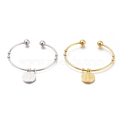 304 Stainless Steel Cuff Bangles, Torque Bangles, Flat Round with Saint Benedict Medal Charm Bangles, Mixed Color, 2-3/8 inch(5.9cm)(BJEW-M284-04)