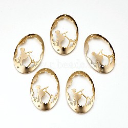 Brass Pendants, Long-Lasting Plated, Nickel Free, Oval with Girl, Real 18K Gold Plated, 45x30x1mm, Hole: 1.8mm(X-KK-F778-03G-NF)