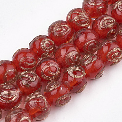 Handmade Gold Sand Lampwork Beads, Round, Red, 10~11x9~9.5mm, Hole: 1.5~2mm(LAMP-T006-06G)