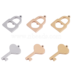 Unicraftale 304 Stainless Steel Charms, Laser Cut, Polishing, Key and Lock, Mixed Color, 17~20x13mm, Hole: 1mm, 12pcs/box(STAS-UN0012-03M)