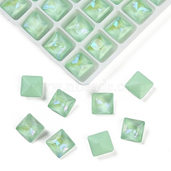 Pointed Back Glass Rhinestone Cabochons, Imitation Tourmaline, Faceted, Rectangle, Green, 8x8x4.5mm(GGLA-S003-01C)