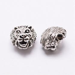 Tibetan Style Alloy Beads, Lion Head, Antique Silver, 13x12x8mm, Hole: 2.5mm(TIBEB-J002-AS)