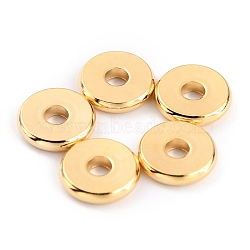 Brass Beads, Long-Lasting Plated, Disc/Flat Round, Heishi Beads, Real 24K Gold Plated, 10x2mm, Hole: 3mm(KK-O133-316C-G)