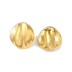 304 Stainless Steel Stud Earrings for Women, Wave Flat Round, Real 18K Gold Plated, 25x23mm(EJEW-Z049-07G)