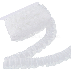 10M Polyester Flower Lace Ribbon with Paillettes, Ruffled Lace Trim for Costume Decoration, White, 2 inch(50mm)(OCOR-GF0003-34C)