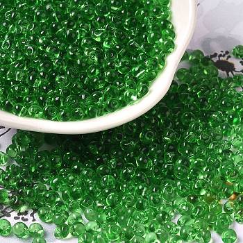 Transparent Colours Glass Seed Beads, Fringe Teardrop Beads, Green, 6/0, 4~4.5x3~3.5x4~4.5mm, Hole: 1~1.2mm, about 5625pcs/pound