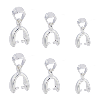 6Pcs 3 Size 925 Sterling Silver Pendants, Ice Pick Pinch Bails, with 925 Stamp, Silver, 8~11x4.5~8x3~4mm, Hole: 4x3~4.5mm, 2Pcs/size