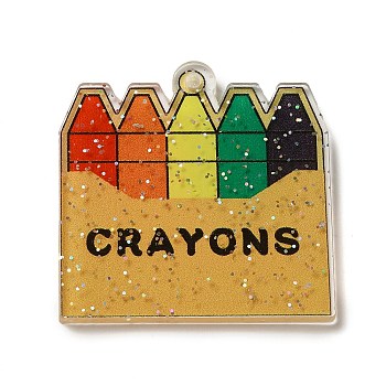 Acrylic Pendants, Teachers' Day Theme, Crayon, 36.5x36x2mm, Hole: 1.6mm