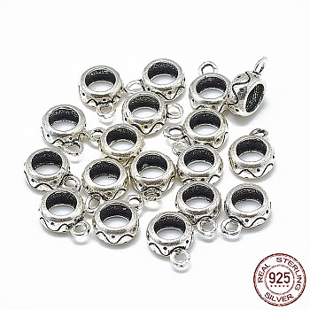 Thailand 925 Sterling Silver Tube Bails, Loop Bails, Donut, Antique Silver, 11x8x4mm, Hole: 1.8mm, 5mm Inner Diameter