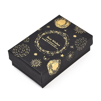Gold Stamping Planet Cardboard Jewelry Packaging Boxes, with Sponge Inside, for Rings, Small Watches, Necklaces, Earrings, Bracelets, Black, Rectangle, 8.6x5.5x2.8cm