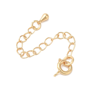 Rack Plating Brass Ends with Chain and Clasps, Long-Lasting Plated, Lead Free & Cadmium Free, Teardrop, Light Gold, 65mm