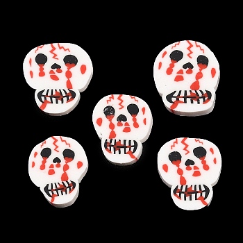 Halloween Handmade Polymer Clay Cabochons, Skull, Red, 6.3~7x5~6x0.5~0.8mm, about 27777pcs/500g