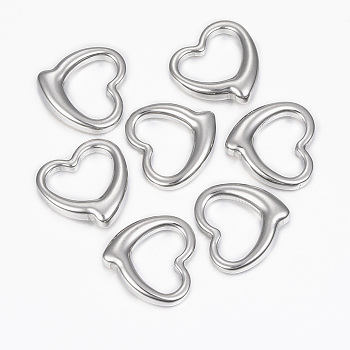 304 Stainless Steel Links connectors, Heart, Stainless Steel Color, 16x16.5x4mm
