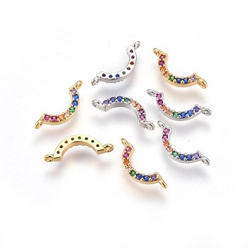 Brass Cubic Zirconia Links, Long-Lasting Plated, Curved, Colorful, Mixed Color, 4.3x13.8x2mm, Hole: 0.8mm