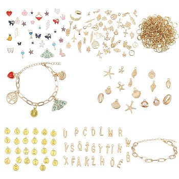 DIY Bracelets Making Kit, Including Alloy Pendants, 304 Stainless Steel Jump Rings, Iron Paperclip Chain Bracelets, Golden, 15.5x12.5x7mm, Hole: 1.6mm