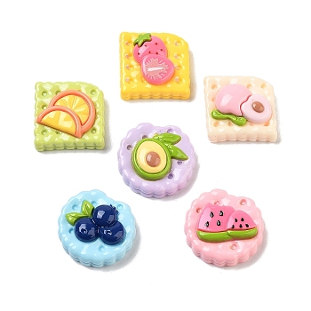 Cute Opaque Resin Imitaiton Food Decoden Cabochons, Fruit Biscuits, Mixed Color, Mixed Shapes, 21~23x21~21.5x8.5~9mm