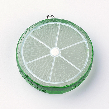 Resin Pendants, with Iron Findings, Lemon, Green, 37~38x33~34x9~10mm, Hole: 2mm