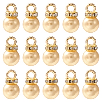 ABS Plastic Charms, with Golden Tone Iron Findings and Rhinestone, Dyed, Round Charm, Pale Goldenrod, 13.5x8mm, Hole: 2.5mm, about 15pcs/bag