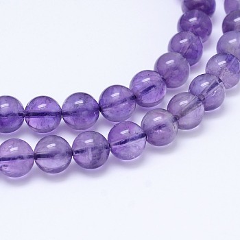 Natural Amethyst Round Bead Strands, Grade A+, 8mm, Hole: 1mm, about 49pcs/strand, 15.5 inch