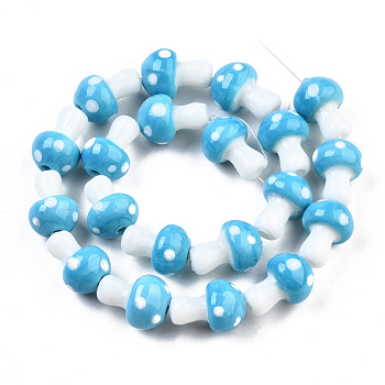 Mushroom Handmade Lampwork Beads Strands, Deep Sky Blue, 16x12mm, Hole: 2mm, about 20pcs/strand, 13.7 inch