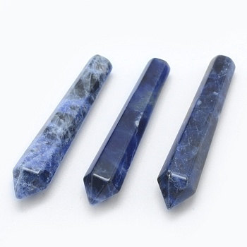 Natural Sodalite Pointed Beads, Healing Stones, Reiki Energy Balancing Meditation Therapy Wand, Bullet, Undrilled/No Hole Beads, 50.5x10x10mm