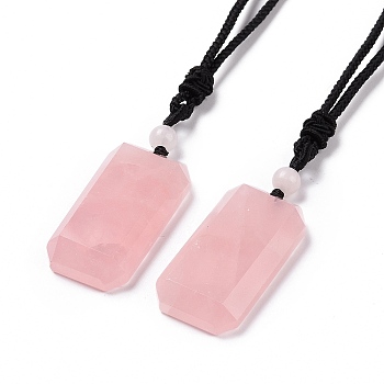 Adjustable Natural Rose Quartz Rectangle Pendant Necklace with Nylon Cord for Women, 35.43 inch(90cm)