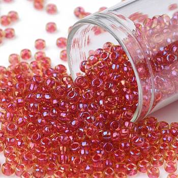 TOHO Round Seed Beads, Japanese Seed Beads, (241) Inside Color AB Light Topaz/Mauve Lined, 8/0, 3mm, Hole: 1mm, about 1110pcs/50g