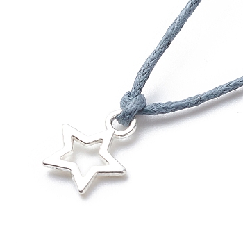 Necklace Makings, with Waxed Cotton Thread Cords and Tibetan Style Alloy Pendants, Star, Silver, 12.3 inch(32cm)x0.1cm