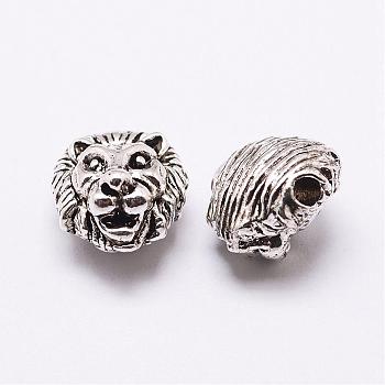 Tibetan Style Alloy Beads, Lion Head, Antique Silver, 13x12x8mm, Hole: 2.5mm