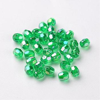 AB Color Plated Eco-Friendly Transparent Acrylic Barrel Beads, Faceted, Lime Green, 4x4mm, Hole: 1mm, about 13333pcs/500g