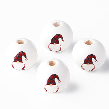 Painted Natural Wood Round Beads, Father Christmas, Dark Red, 16x15mm, Hole: 4mm