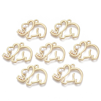 Alloy Pendants, with ABS Plastic Imitation Pearl, Elephant, White, Light Gold, 18x25x5mm, Hole: 1.6mm