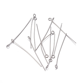 304 Stainless Steel Eye Pins, Stainless Steel Color, 40mm, Hole: 2mm, Pin: 0.6mm