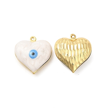Brass Enamel Pendants, Real 18K Gold Plated, Long-Lasting Plated, Heart with Evil Eye Pattern, White, 24x22x8mm, Hole: 1.2mm