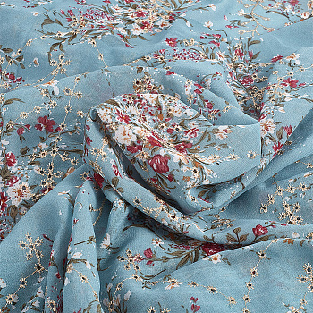 Embroidered Flowers Chiffon Fabric, Garment Accessories, Light Blue, 154x0.04cm, about 2 yards/pc