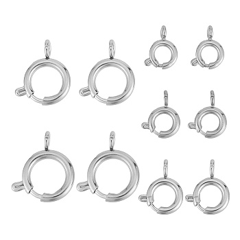 304 Stainless Steel Smooth Surface Spring Ring Clasps, Stainless Steel Color, 7.5~20x5~17x1.5~2.5mm, 10pcs/box