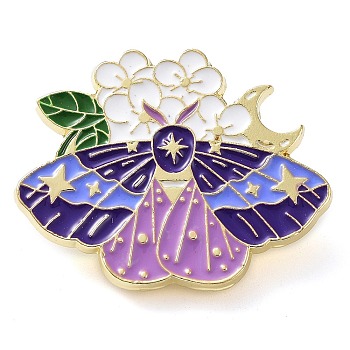 Insect with Flower Enamel Pins, Light Gold Zinc Alloy Brooches for Women, Butterfly, 26.5x33.5x1.5mm