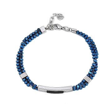 Synthetic Non-magnetic Hematite Beaded Bracelets, Rectangle 304 Stainless Steel Link Bracelets for Men Women, Blue, 7-3/4 inch(19.6cm)