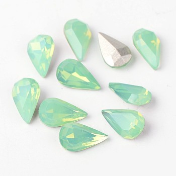 Faceted Teardrop Glass Pointed Back Rhinestone Cabochons, Grade A, Back Plated, Palace Green Opal, 13x8x4.5mm