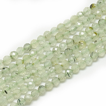 Natural Prehnite Beads Strands, Faceted, Round, 3~3.5mm, Hole: 0.3mm, about 113pcs/strand, 14.9 inch