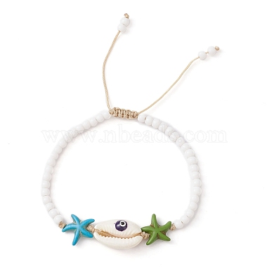 Synthetic Turquoise Starfish & Natural Shell Braided Bead Bracelets(BJEW-TA00395)-2