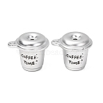 Opaque Printed Acrylic Pendants, Cup with Word Coffee Time Charms, Silver, 23.5x28.5x23.5mm, Hole: 2.5mm(AC-CBA89B1-01)