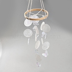 Dyed Natural Shell Slices Wind Chimes, with ABS Plastic Butterfly, Blessing Hanging Pendant, for Garden Patio Balcony Decoration, White, 640mm(HJEW-WH20010-13C)